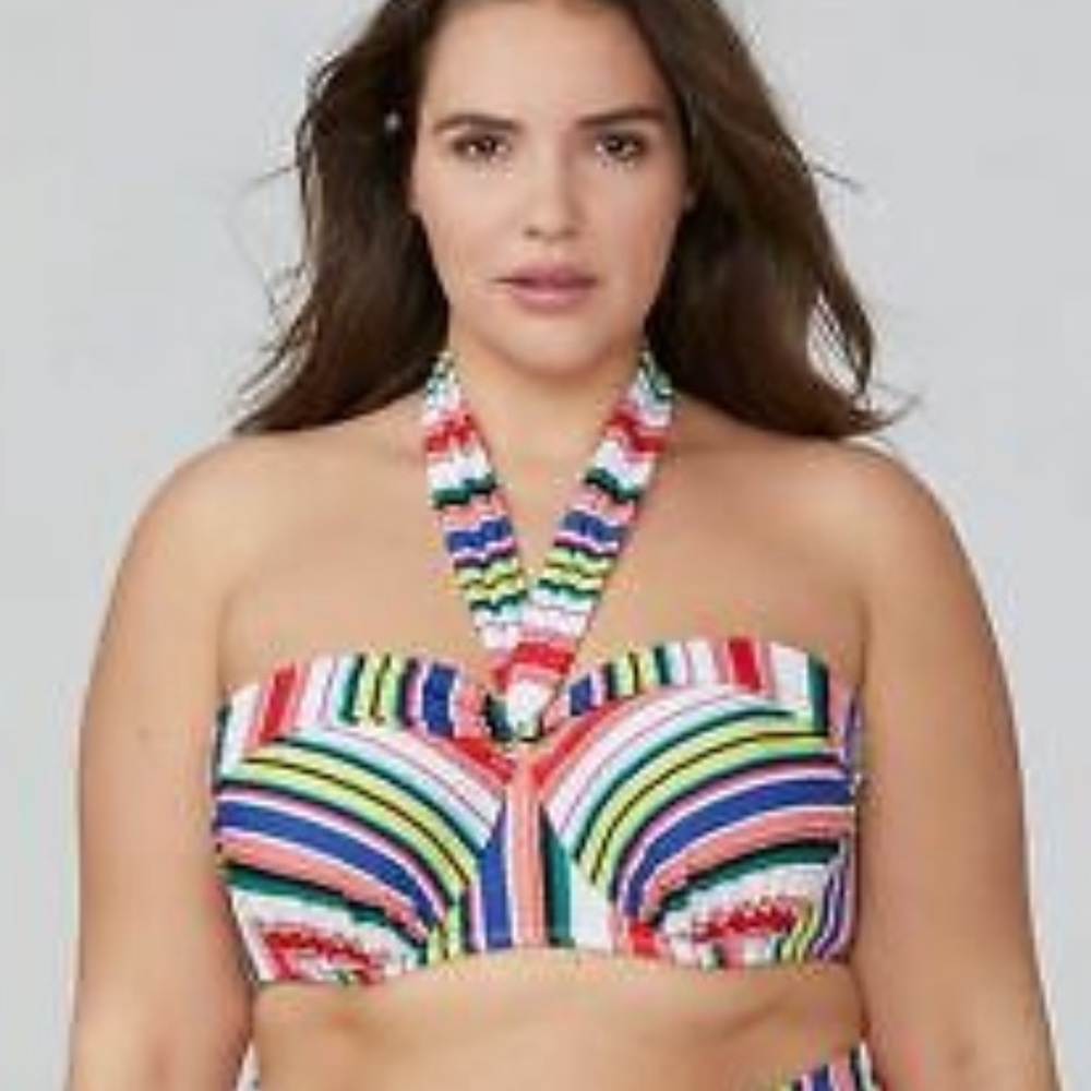 Cacique Bikini Top Swimsuit Swim Stripe Bandeau 44DD New